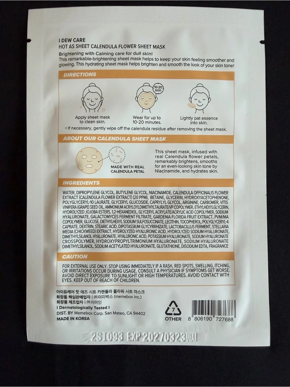 I DEW CARE Hot As Sheet Calendula Flower Brightening Sheet Mask